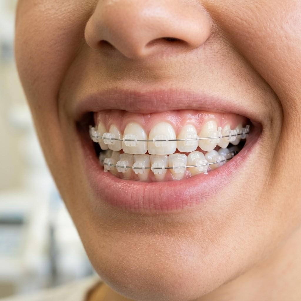 Standard Ceramic Clear Braces on teeth