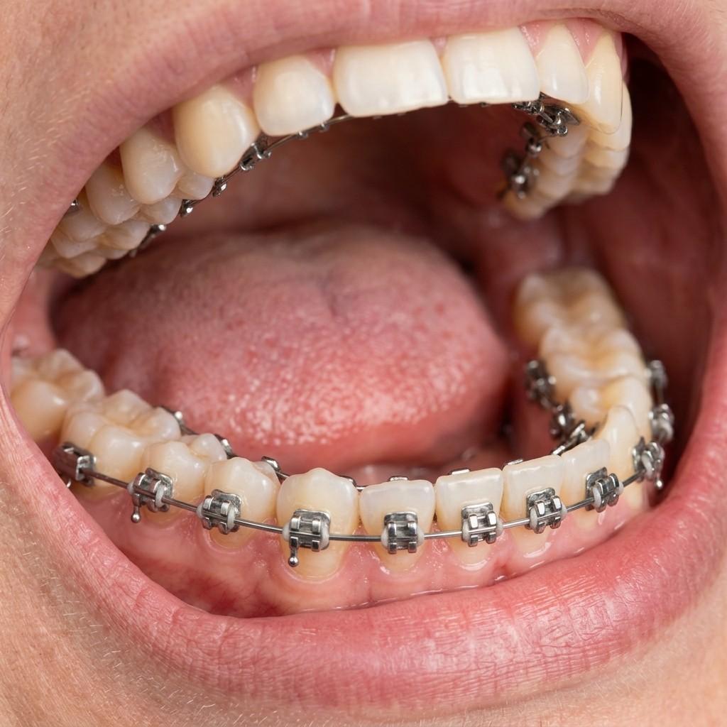Lingual Braces attached to the inside surface of teeth