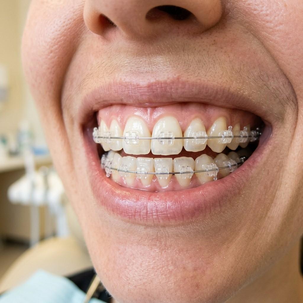 Clear Sapphire Translucent Braces on teeth