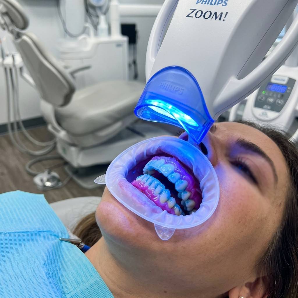 Clinical teeth whitening treatment using specialized light and whitening gel